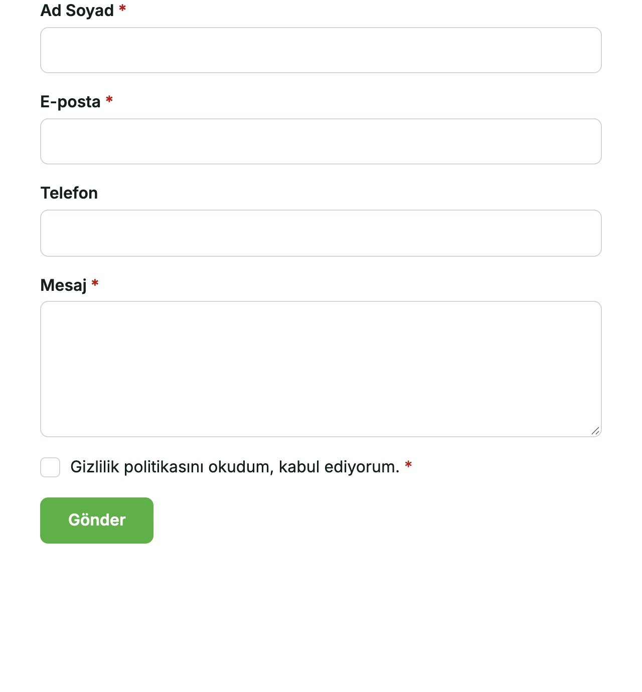 Formhold ile oluşturulmuş iletişim formu